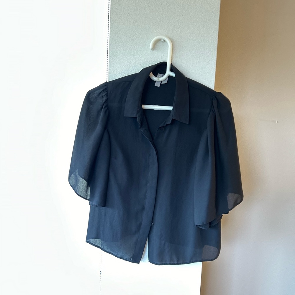 ASOS Black Semi-Sheer Butterfly-Sleeve Blouse